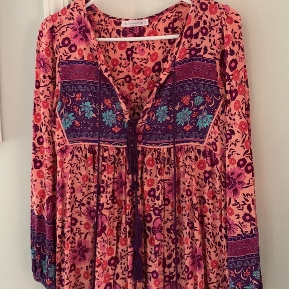 R. Vivimos Paisley‎ Boho Floral Midi Dress size Small 4/6 tie neck festive - Picture 9 of 14
